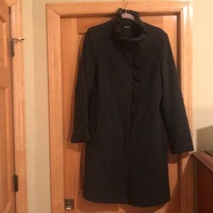 DKNY gray ruffle wool blend pea coat